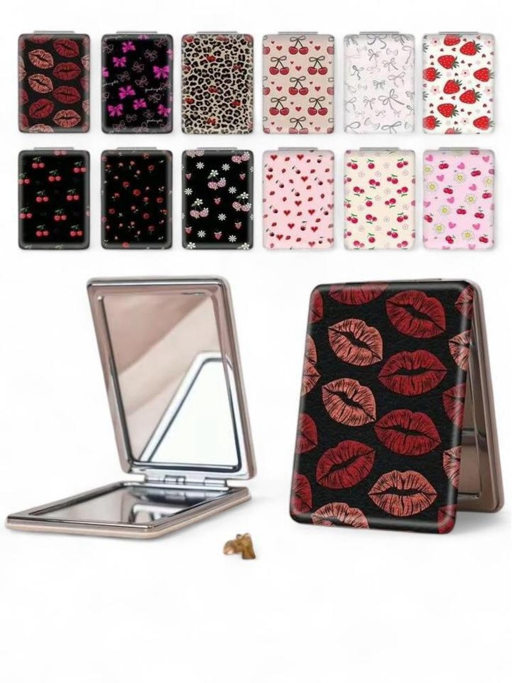 SHEIN Black Compact Foldable Mirror with Red Lip Print